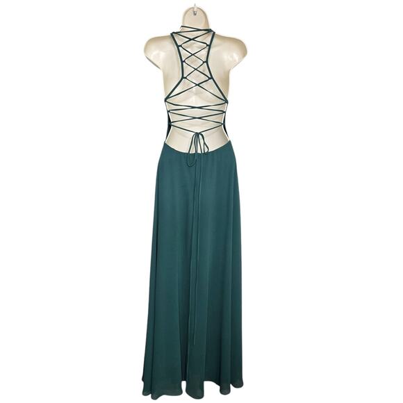 Lulus Strappy to Be Here Lace-Up Maxi Dress Size Small Green Strappy - Picture 2 of 3